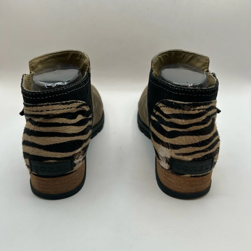 Sorel Major Low Ankle Boots Booties Shoes Womens SZ 7.5 Beige Suede Fur Leather